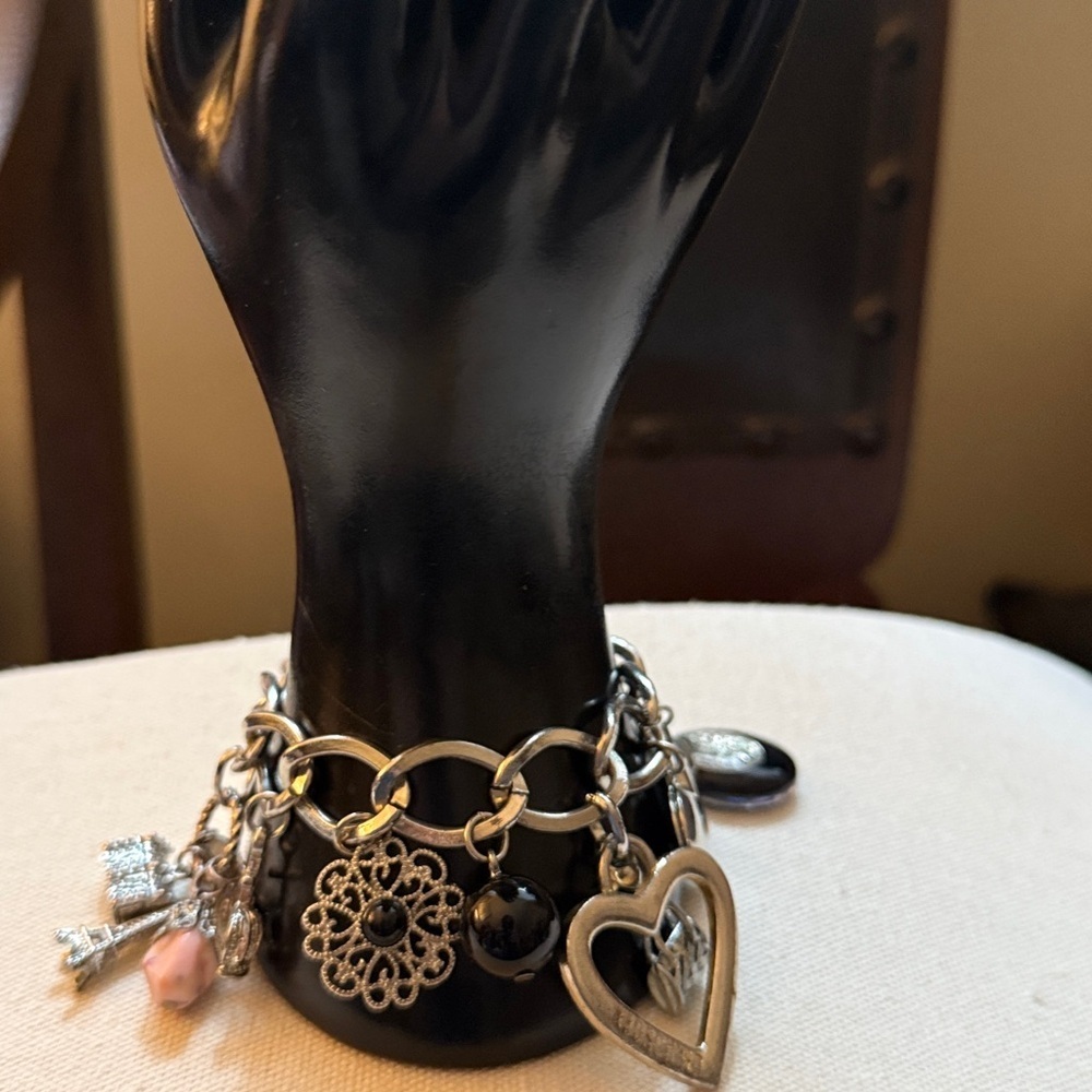 Silver-tone Adjustable Charm Bracelet with 12 charms. - Picture 5 of 8